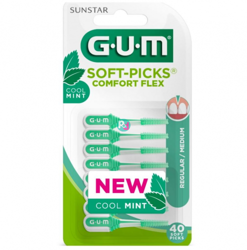 Gum Soft Picks Comfort Flex Cool Mint Medium Μεσοδόντιος Καθαρισμός 40 Τεμάχια