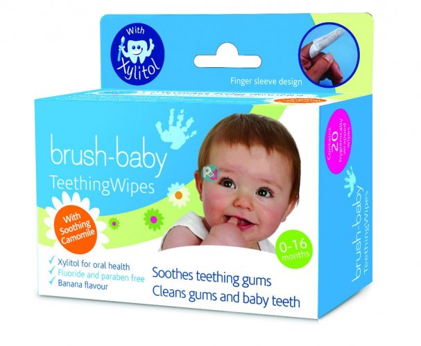 Brush Baby Teething Υγρά Μαντηλάκια Για Τα Δόντια 0-16 Μηνών 20τμχ