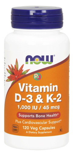 Now Vitamin D3+K2 1000IU 45mcg 120caps