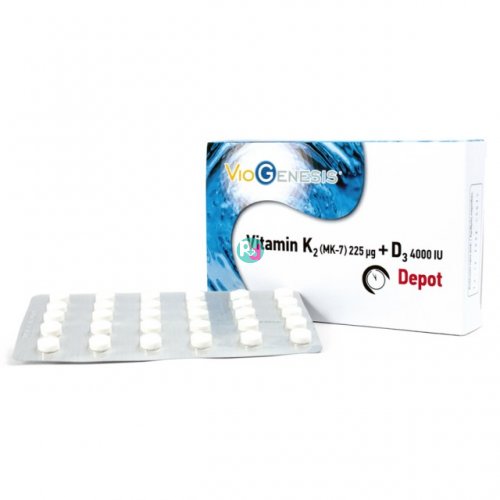 Viogenesis Vitamin D3 Depot 4000IU + K2 [MK-7] 225mg 60Tablets
