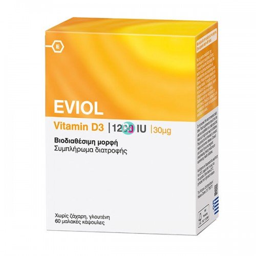 Eviol Vitamin D3 1200iu 30mcg 60 soft capsules.