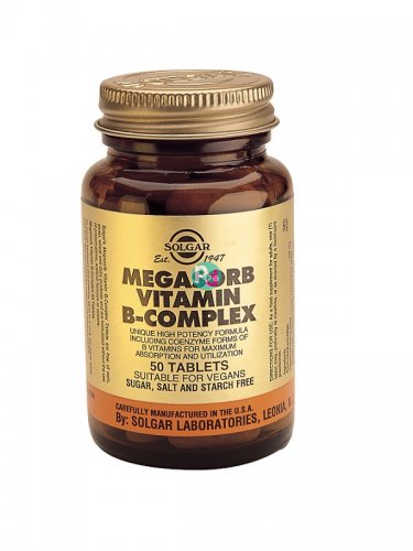 Solgar Megasorb Vitamin B-Complex - Σύμπλ Βιταμινών Β Με Υψηλή Απορροφητικ 50tabls