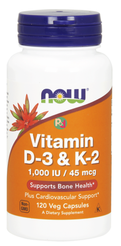 Now Vitamin D3+K2 1000IU 45mcg 120caps