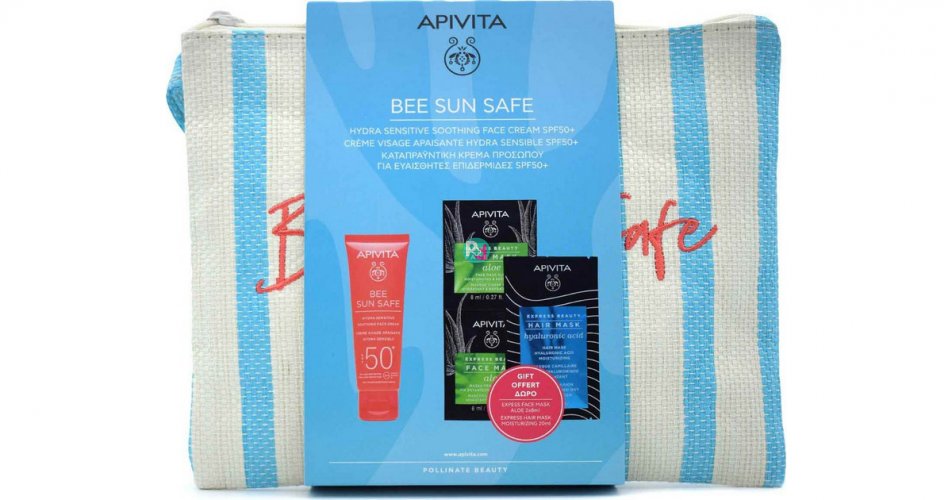  Apivita Set Bee Sun Safe Hydra Sensitive Soothing Face Cream SPF50+ 50ml + Gift Express Beauty Face Mask Aloe 2x8ml + Express Beauty Hair Mask with Hyaluronic Acid 20ml